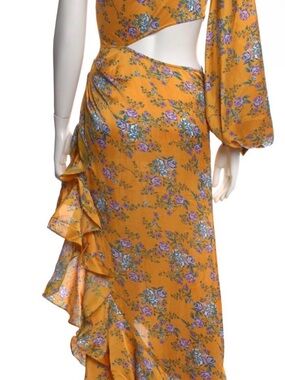 Bronx and Banco Mustard Floral High-Low Ruffle Skirt